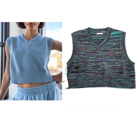 Aritzia TNA Cropped Cotton Multicolour Sweater Vest - Picture 1 of 9